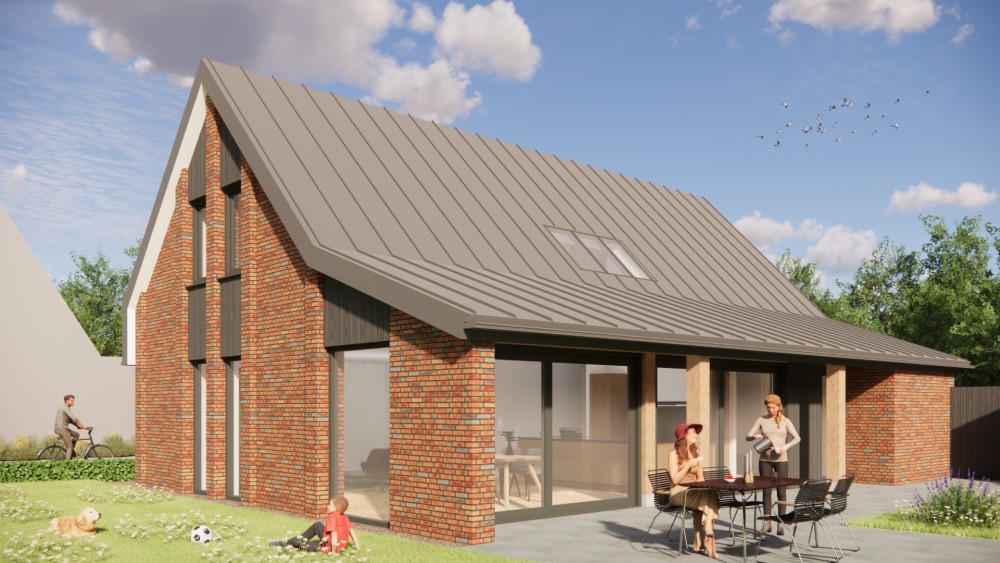 Afbeelding van Moderne schuurwoning met metselwerk, felsplaat en houten accenten - b00a4df3-1ac4-43ba-80f1-7770ea56feb8