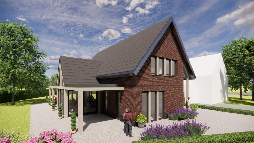 Afbeelding van Moderne vrijstaande woning met metselwerk gevels en zadeldak met vlakke dakpannen - 19ad7d62-5ae7-4e72-ba8a-a8bdb4e65ebe