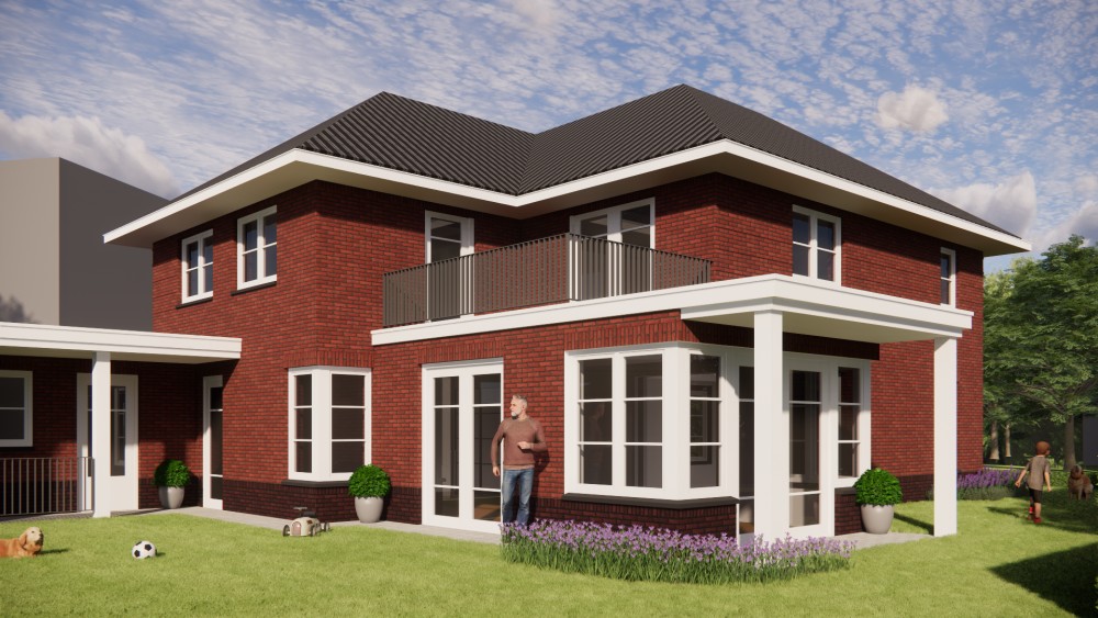 Afbeelding van Vrijstaand jaren 30 huis met metselwerkgevels en schilddak met gegolfde dakpannen - 7dd67145-51f7-41d8-a8cc-1d61e41121e4