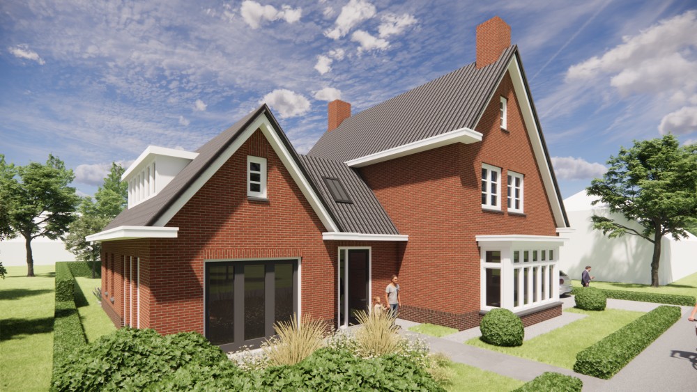 Afbeelding van Vrijstaande jaren 30 woning met metselwerk gevels en zadeldak met gegolfde dakpannen - e2dbc317-b667-4b22-a876-d25bdf335218