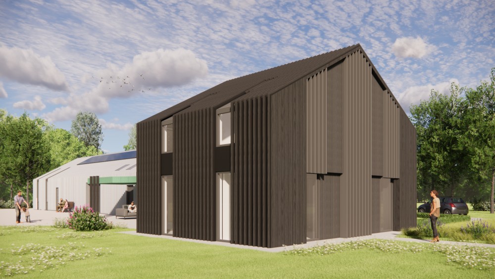 Afbeelding van Landelijke schuurwoning bestaande uit 3 delen met een gevel van metaal, hout en golfplaat - 3760d3e4-5e4d-402c-bb06-7c1b584e78b9