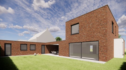 Afbeelding van Kubistische woning in rood metselwerk met witte accenten - ce5acc2d-7baa-475e-9f36-d9b90765dbe0