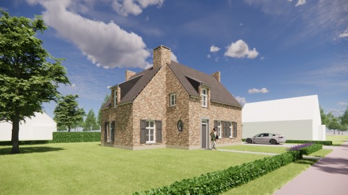 Afbeelding van Kempisch woonhuis met metselwerk gevel en zwarte aanbouw met rode dakpannen - 6c97d45f-f7f4-4ea5-a085-704e0d99673a