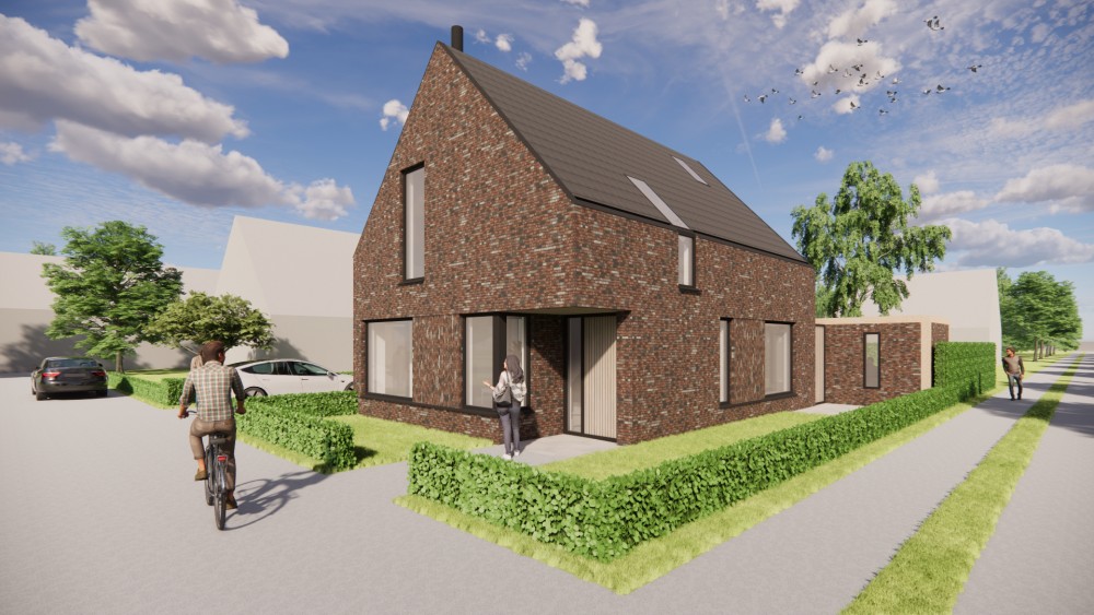 Afbeelding van Moderne woning met metselwerk gevels, hoekkozijnen en houten accenten - d0f5d24e-dcba-4b7c-92c4-5a8ef516602b