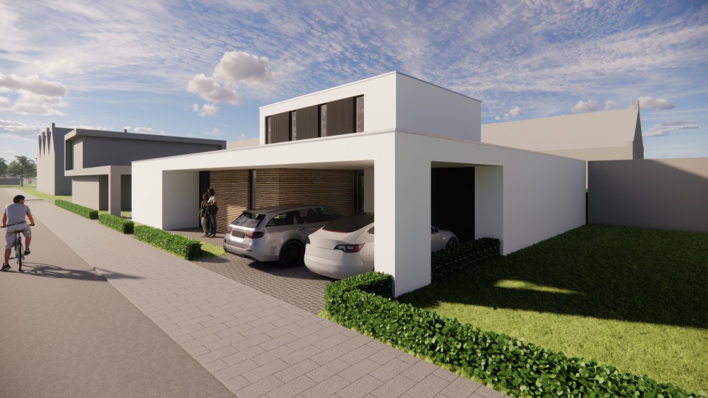 Afbeelding van Witgepleisterde kubuswoning met royale overstekken en geïntegreerde carport - df8de45f-e85d-415a-94f7-3ef52e1a95f9