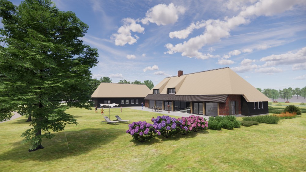 Afbeelding van Traditionele boerderijwoning met rieten wolfsdak en gevel van hout en metselwerk - 1fba1e75-db99-4277-a25d-90c9498f6245