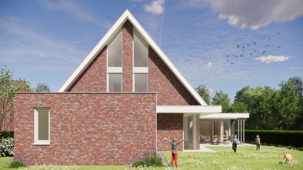 Afbeelding van Moderne woning met zadeldak, metselwerk en verholen dakgoot - f34d2271-d7cf-4dab-aebc-857b490ccafd