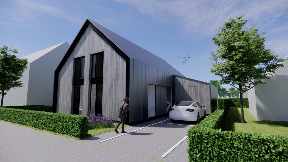 Afbeelding van Donker metalen zadeldak met houten gevels en overdekt terras - 361ed87a-41ad-4e20-a429-a7bad11a08ec