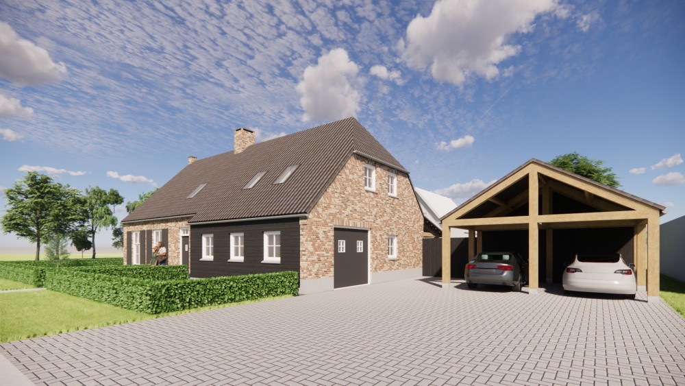 Afbeelding van Traditionele boerderijwoning met wolfsdak en houten luiken - 53502bc9-22ca-4cf1-a32b-189b03f659b4