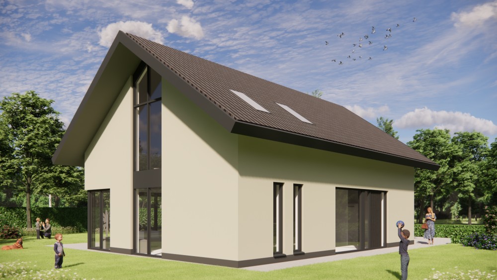 Afbeelding van Strakke moderne woning met pleisterwerk gevels, hoekkozijnen en houten accenten - 4f9c3219-8f41-4291-ae9b-65afd4754b7f