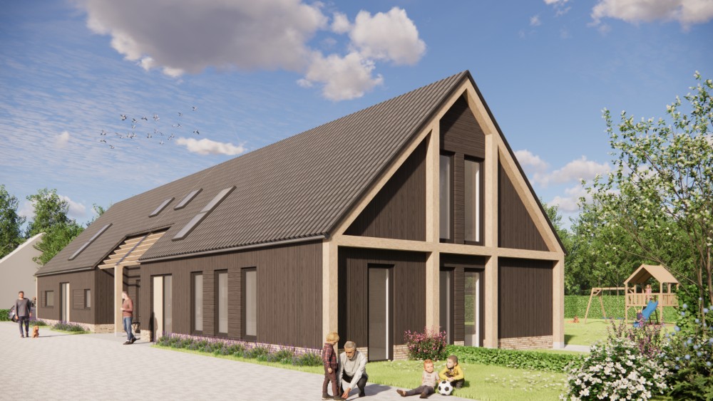 Afbeelding van Schuurwoning 2 onder 1 kap met hout, zadeldak en gegolfde dakpannen (1/2) - 7b7bdb49-76d1-4c61-a313-84cd45d34a64