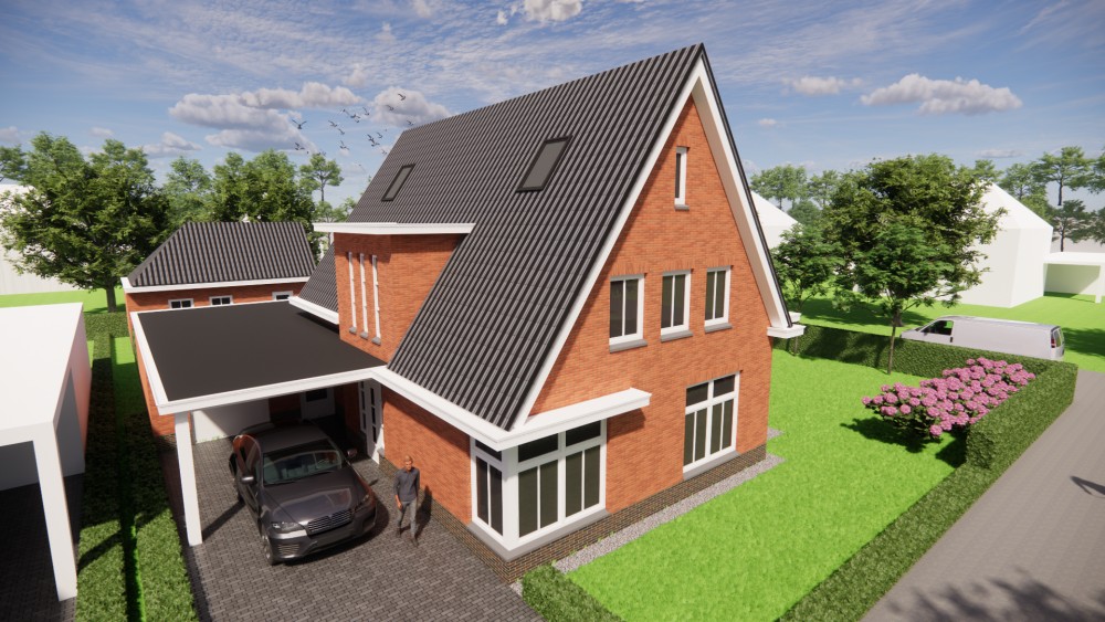Afbeelding van Vrijstaande jaren 30 woning met rood metselwerk, zadeldak met gegolfde dakpannen en dakkapel - 62bb00fc-8792-4bc4-822f-08043c4e3ef5