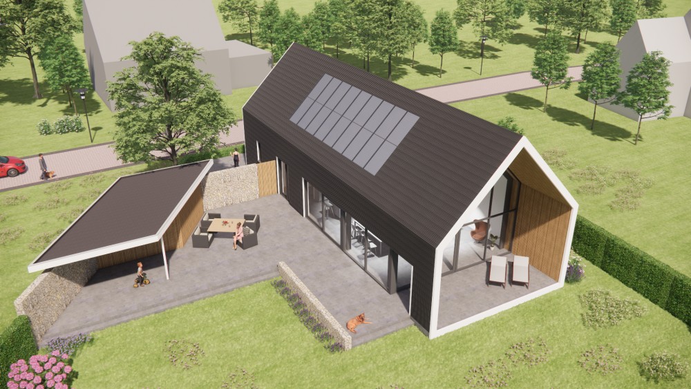 3D Render van landelijke schuurwoning met natuurlijke materialen en heldere zichtlijnen 8