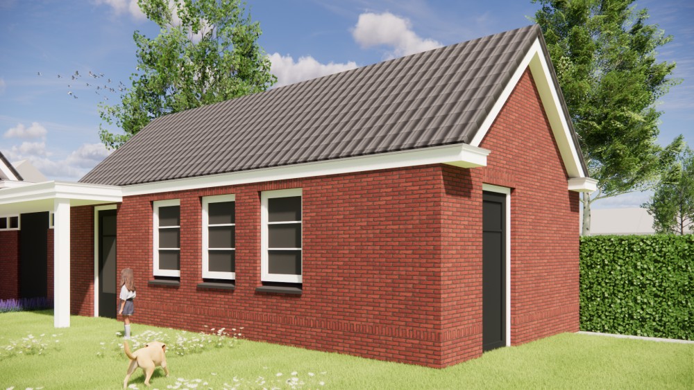 3D Render van traditionele notariswoning met metselwerkgevel, dakkapel en risaliet 6
