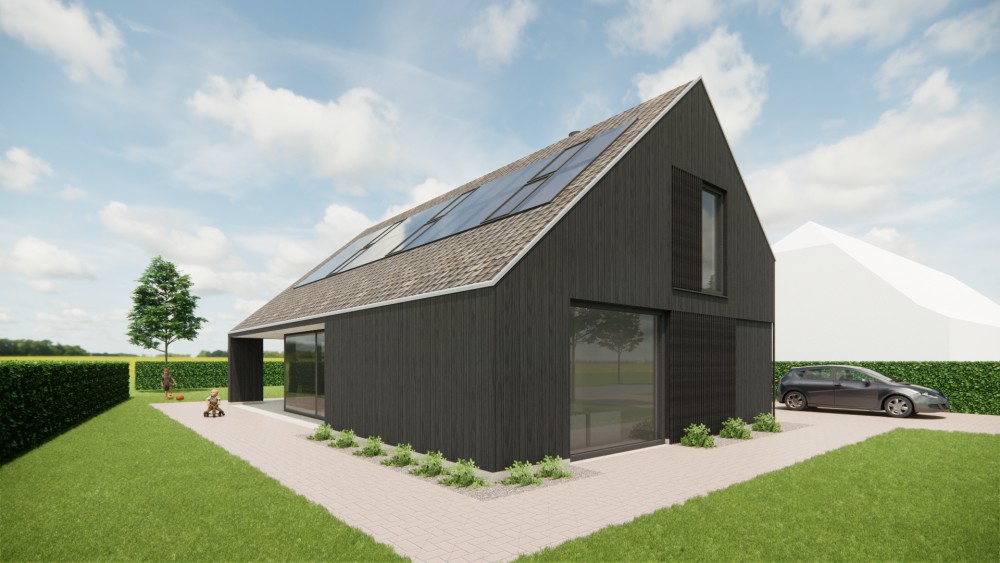 Afbeelding van Landelijke schuurwoning met houten gevel, zadeldak en buiten shutters - 1e079f83-dd9a-42cb-a0c6-dbb0fbe28447