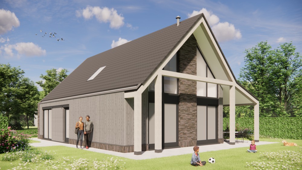 Afbeelding van Schuurwoning met vlakke dakpannen, houten luiken en metselwerkgevels - d6eb124c-757c-49e5-b62e-aaf2d15e217f