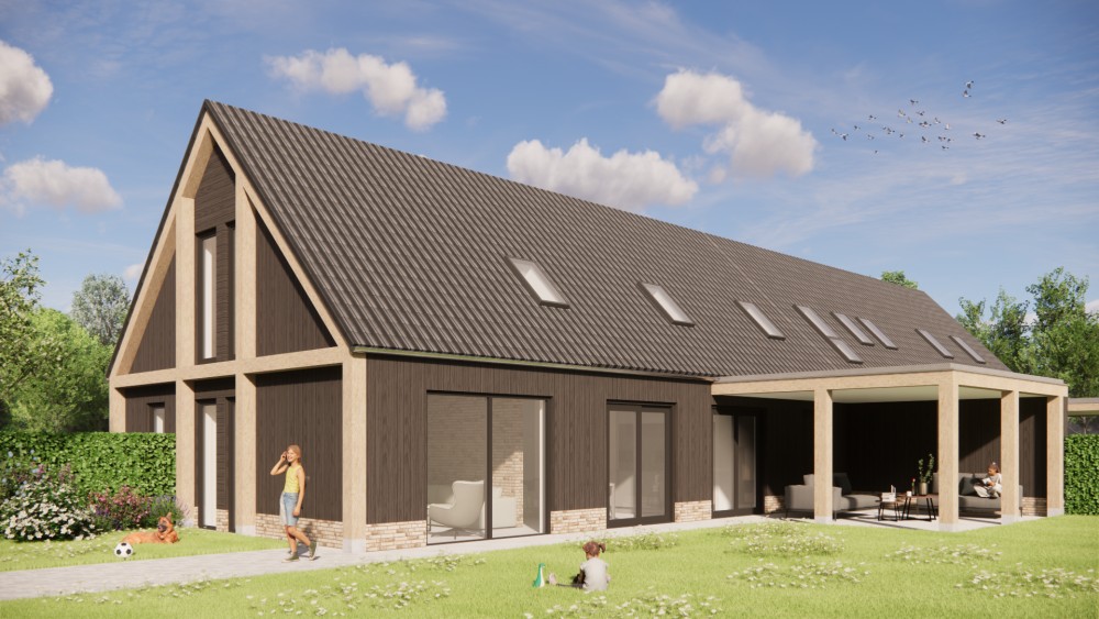 Afbeelding van Schuurwoning 2 onder 1 kap met hout, zadeldak en gegolfde dakpannen (1/2) - 7b7bdb49-76d1-4c61-a313-84cd45d34a64