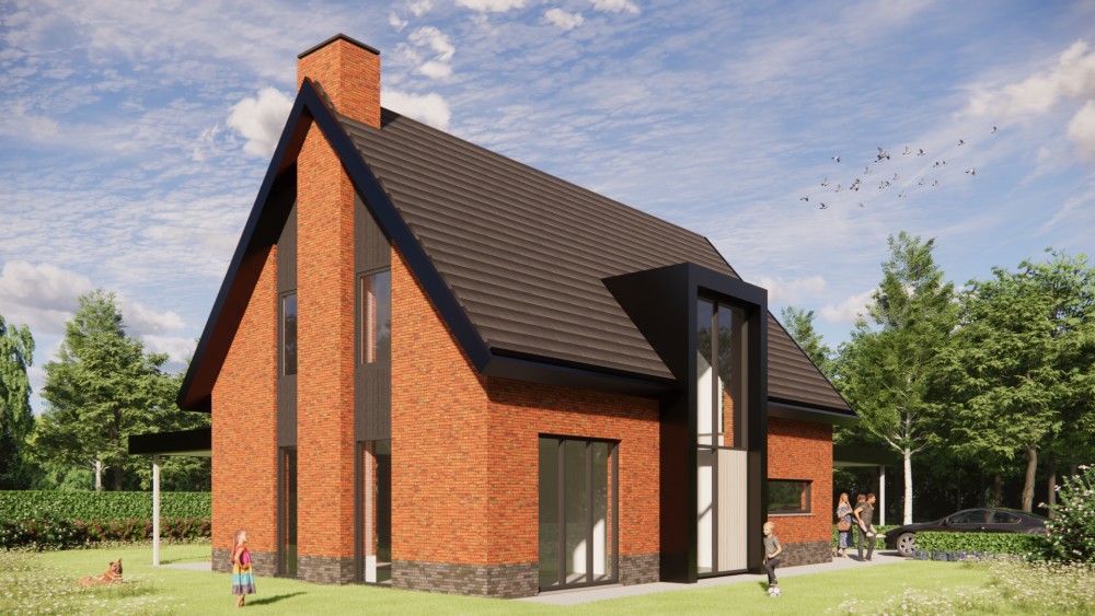 Afbeelding van Landelijke woning met metselwerk gevels, houten accenten en overdekt terras - 4328b9fc-ff48-4589-afee-c156a22cce5a