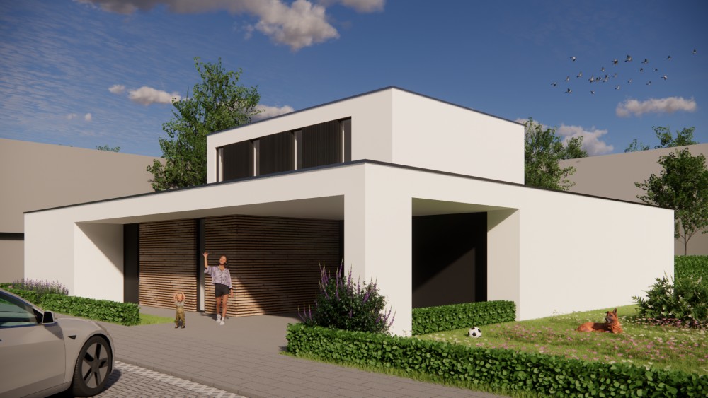 Afbeelding van Witgepleisterde kubuswoning met royale overstekken en geïntegreerde carport - df8de45f-e85d-415a-94f7-3ef52e1a95f9