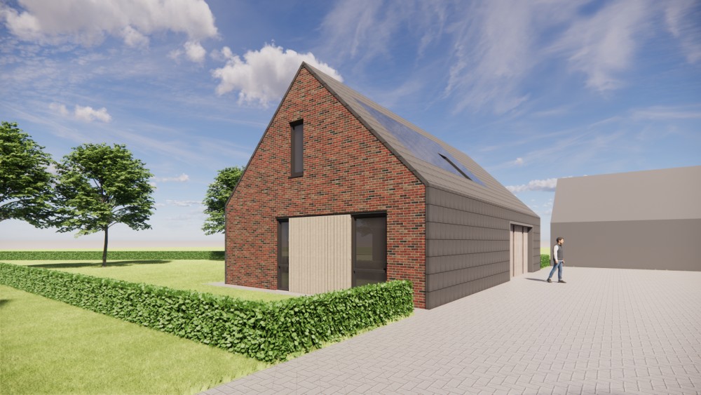 Afbeelding van Schuurwoning met zadeldak, donkere gevelsteen en houten accenten - ed62faf8-ebb9-48ba-a465-22a7e63b40f6