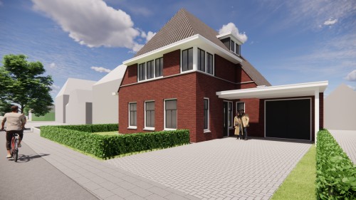 Afbeelding van Jaren 30 woning met metselwerk gevels, wolfsdak en klassieke details - bd5f5731-eb00-40e7-9aab-3fe54323d53c