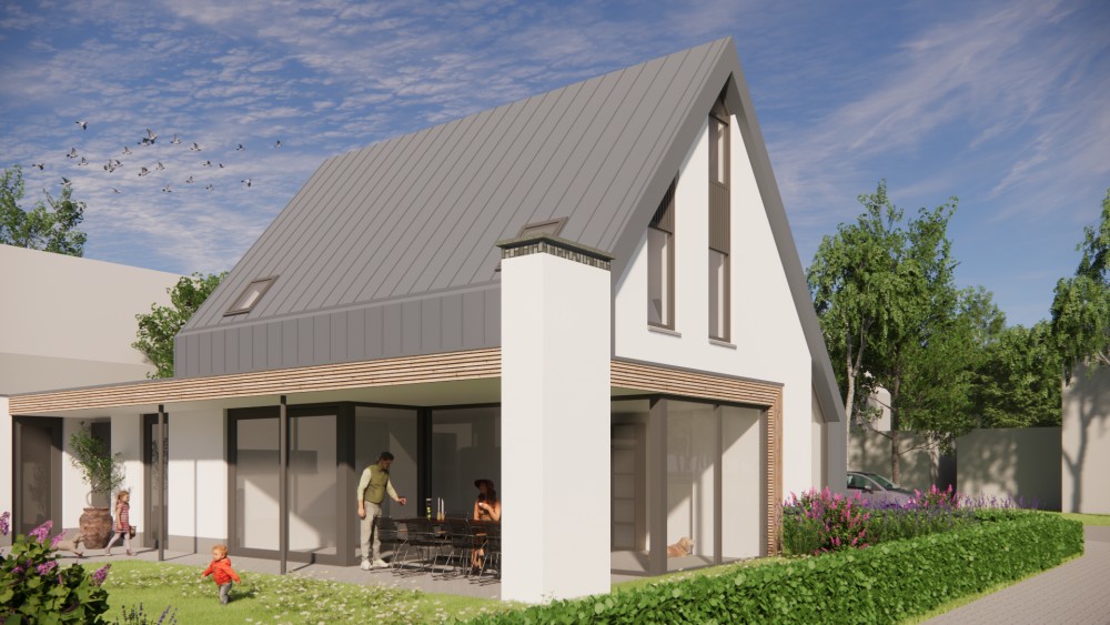 Afbeelding van Moderne woning met metalen zadeldak en houten accenten - 8a085f8e-325d-4803-9410-917150256d36
