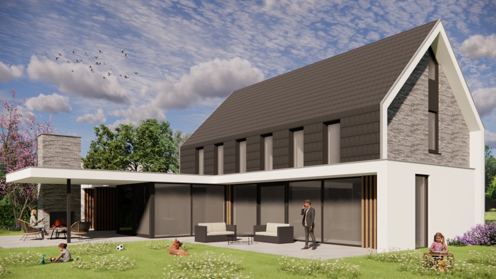 Afbeelding van Moderne woning met houten gevelbekleding en strak zadeldak - 6fbbb64b-7d64-4ea2-87d2-2bc96591a2f4