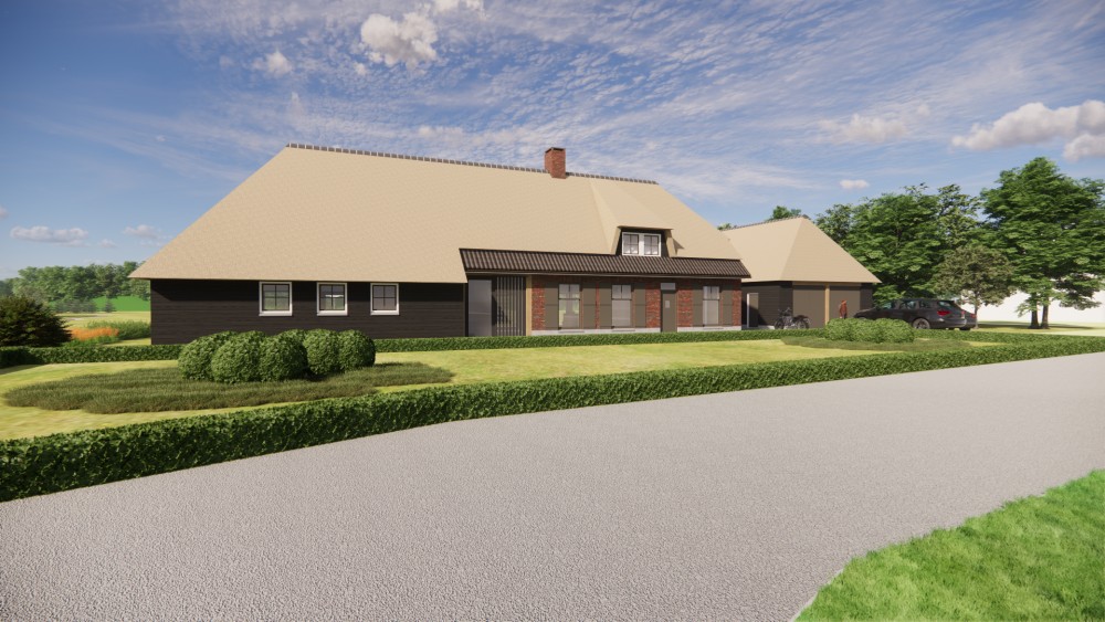 Afbeelding van Traditionele boerderijwoning met rieten wolfsdak en gevel van hout en metselwerk - 1fba1e75-db99-4277-a25d-90c9498f6245