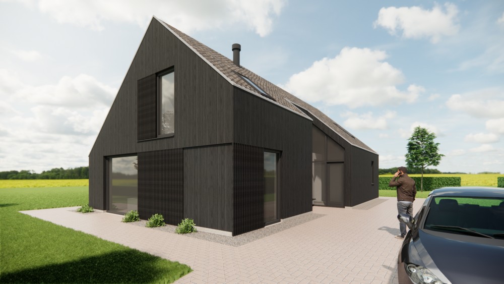 Afbeelding van Landelijke schuurwoning met houten gevel, zadeldak en buiten shutters - 1e079f83-dd9a-42cb-a0c6-dbb0fbe28447