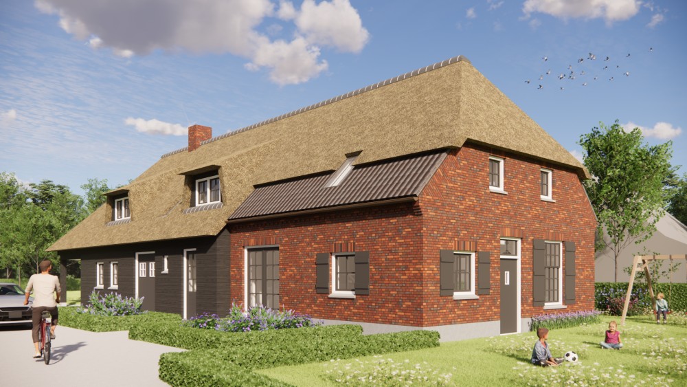 Afbeelding van Rietgedekte landelijke woning met rood metselwerk en houten accenten - c52dae6b-876f-4c54-ae88-a65d0093bb82