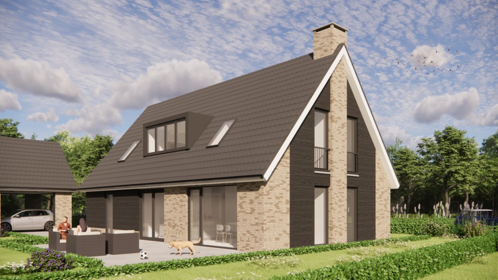 Afbeelding van Moderne woning met schilddak, metselwerk en houten accenten - 239c05a4-5a0e-4e37-8aeb-3fa6390377a9