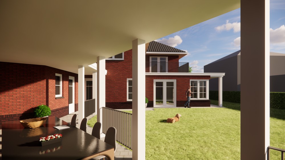 Afbeelding van Vrijstaand jaren 30 huis met metselwerkgevels en schilddak met gegolfde dakpannen - 7dd67145-51f7-41d8-a8cc-1d61e41121e4