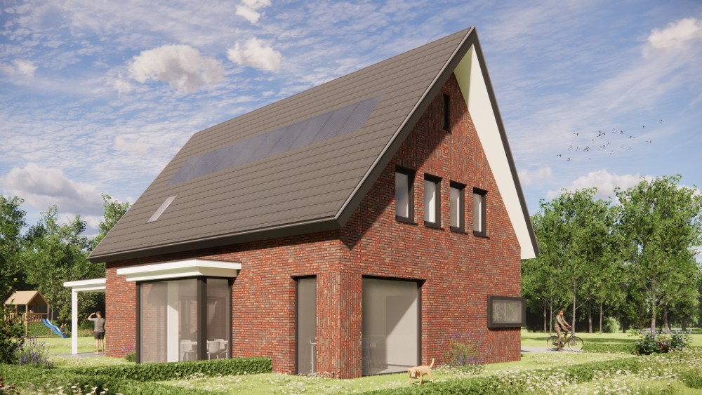 Afbeelding van Moderne woning met metselwerk gevels, vlakke dakpannen en uitgesproken risaliet - 2baff2be-b956-4291-80fe-87718b887772