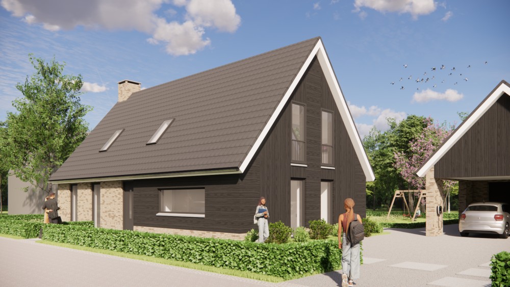 Afbeelding van Moderne woning met schilddak, metselwerk en houten accenten - 239c05a4-5a0e-4e37-8aeb-3fa6390377a9
