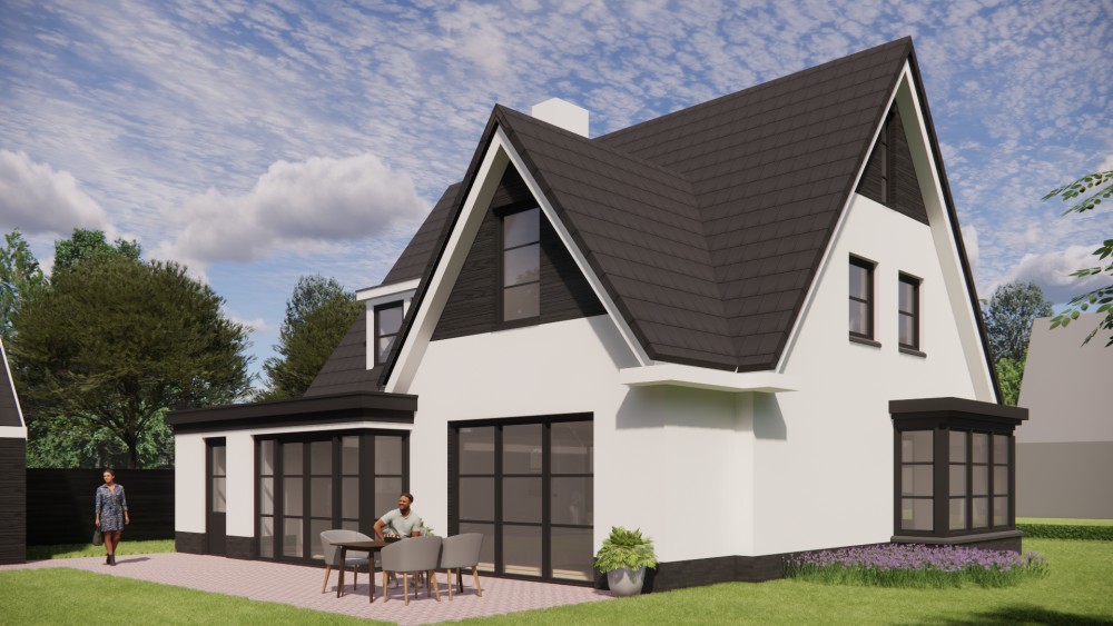 Afbeelding van Moderne woning met gekeimd metselwerk en zadeldak van 9 meter hoog - 1f74df6d-53ae-4878-8065-334839f488a7