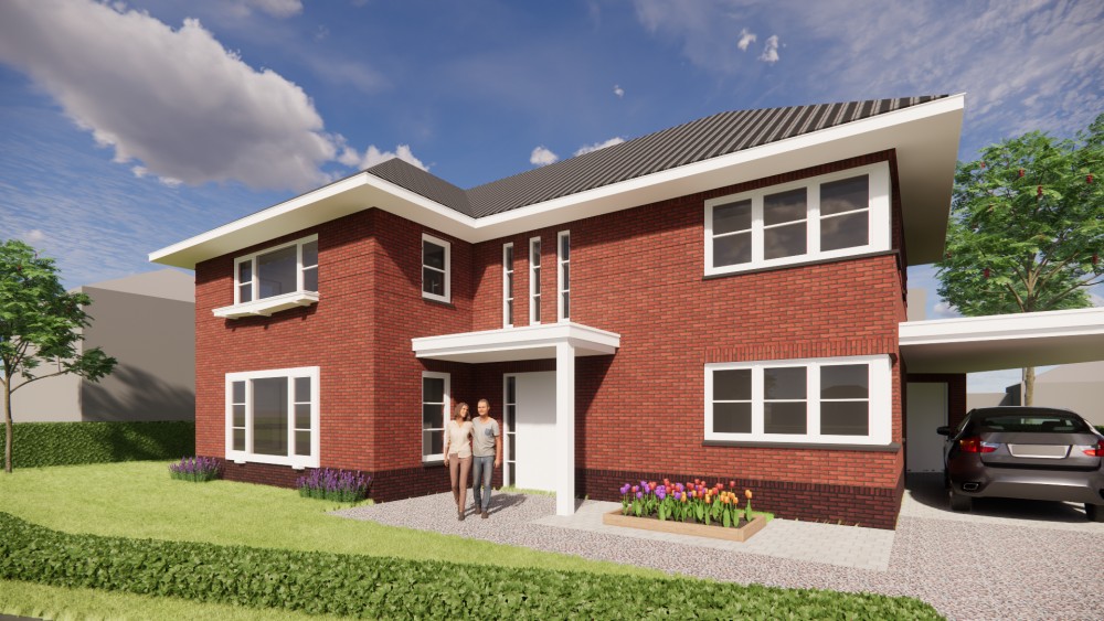 Afbeelding van Vrijstaand jaren 30 huis met metselwerkgevels en schilddak met gegolfde dakpannen - 7dd67145-51f7-41d8-a8cc-1d61e41121e4