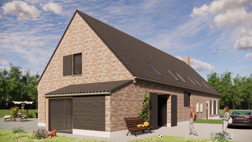 Afbeelding van Landelijke woning met metselwerk, zadeldak en gegolfde dakpannen - a8ed783d-68e1-45d3-8898-3fa0d6b91db9