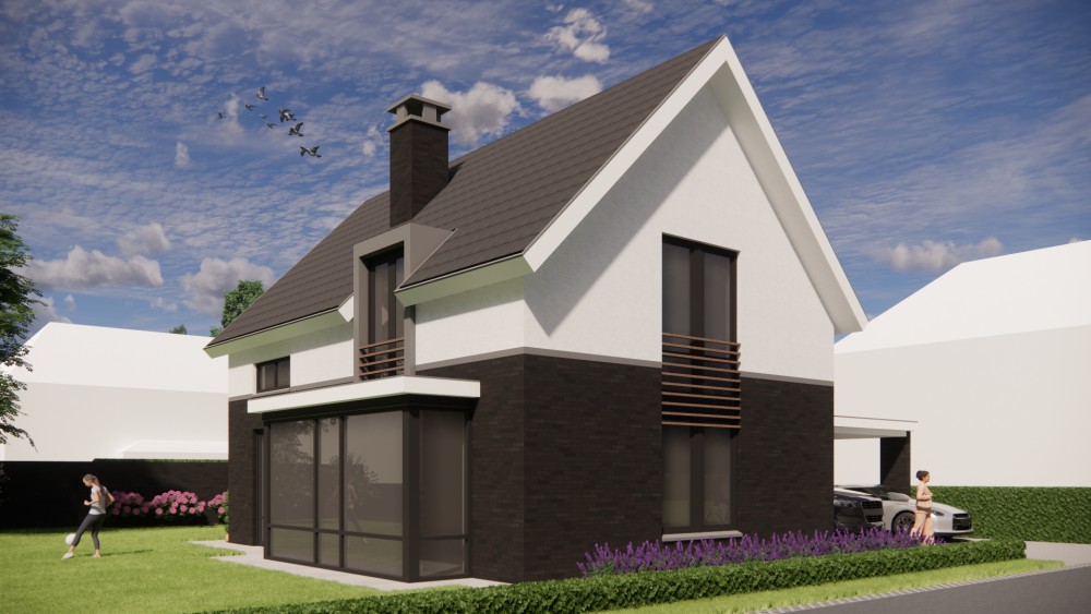 Afbeelding van Vrijstaande eigentijdse woning met metselwerkgevel en zadeldak met vlakke dakpannen - 8f91c9ef-ae1a-4685-ba9b-c22860fa5238