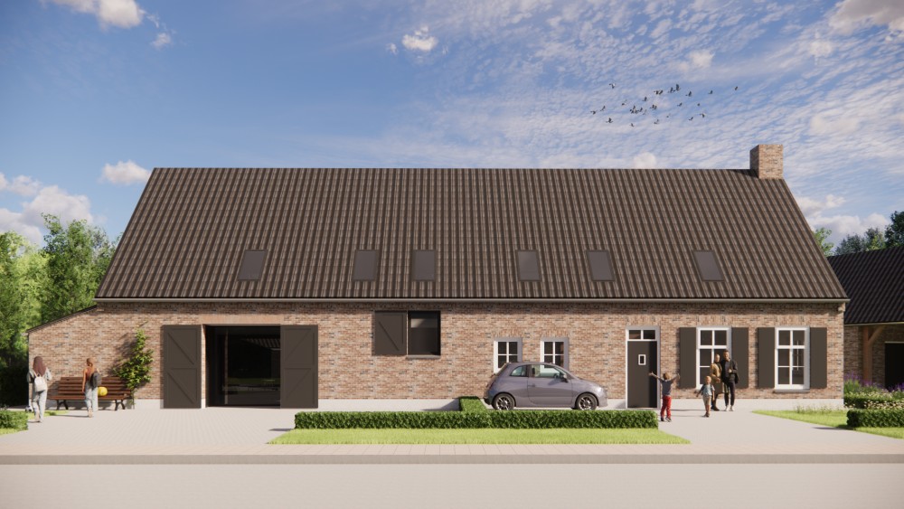 Afbeelding van Landelijke woning met metselwerk, zadeldak en gegolfde dakpannen - a8ed783d-68e1-45d3-8898-3fa0d6b91db9