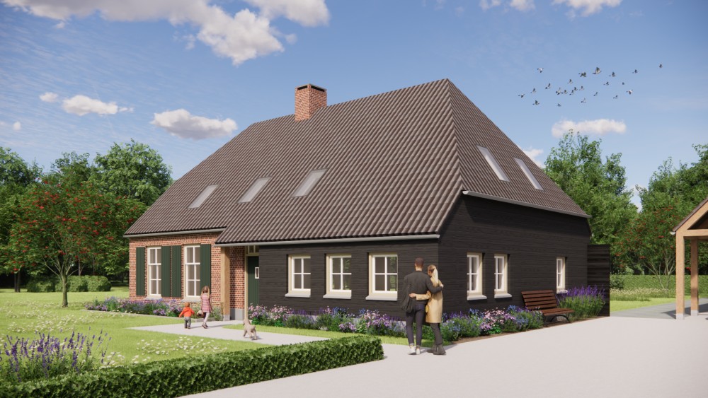 Afbeelding van Boerderij met wolfsdak, metselwerk en gegolfde dakpannen - 15812bea-eb11-4f2a-9420-773fb3cb213e