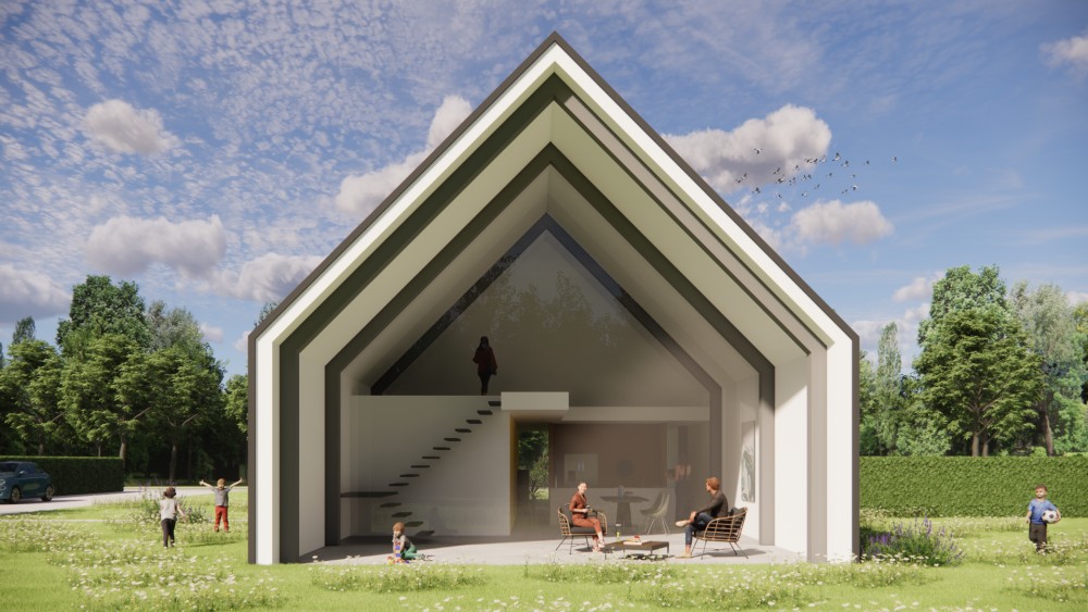 Afbeelding van Moderne woning met golfplaat: zadeldak en overstek op een ruim perceel - 084c11a9-56eb-4ecd-a126-8bbaf5d847e5