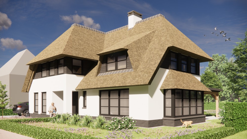 Afbeelding van Landelijke villa met rieten wolfsdak en witgepleisterde gevels - f629746b-3611-46e4-854c-4844ee6e79fd
