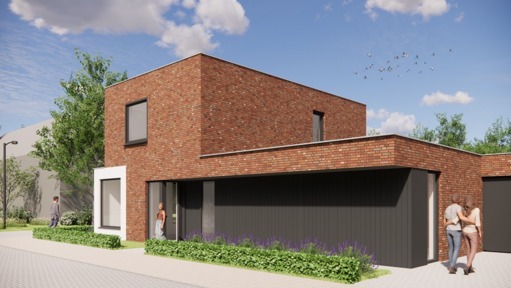 Afbeelding van Kubistische woning in rood metselwerk met witte accenten - ce5acc2d-7baa-475e-9f36-d9b90765dbe0