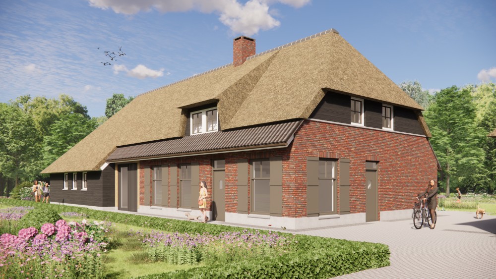 Afbeelding van Traditionele boerderijwoning met rieten wolfsdak en gevel van hout en metselwerk - 1fba1e75-db99-4277-a25d-90c9498f6245