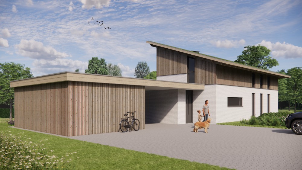 Afbeelding van Duurzame woning met houten gevels, groendak en dakoverstek - 97d08aa7-ab99-402f-b3d2-9b4e08d37f40