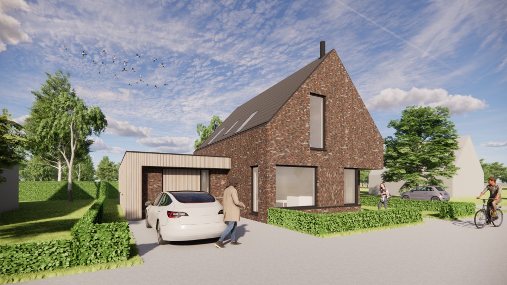 Afbeelding van Moderne woning met metselwerk gevels, hoekkozijnen en houten accenten - d0f5d24e-dcba-4b7c-92c4-5a8ef516602b