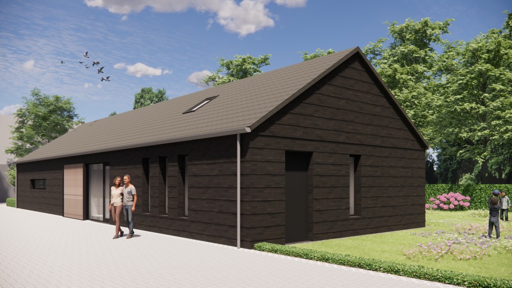 Afbeelding van Schuurwoning met vlakke dakpan, houten details en landelijke setting - d319e031-ffe1-4632-b516-ea00a32dec1e