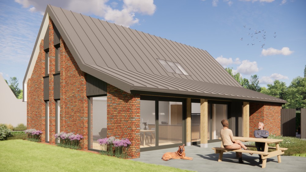 Afbeelding van Moderne schuurwoning met metselwerk, felsplaat en houten accenten - b00a4df3-1ac4-43ba-80f1-7770ea56feb8