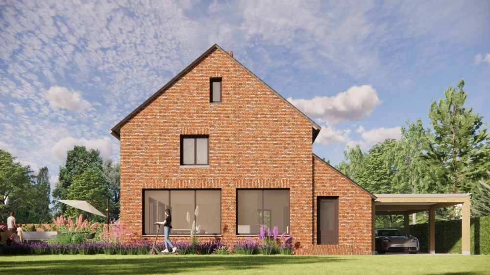 Afbeelding van Woning met zadeldak in gegolfde dakpannen en roodbruin metselwerk met dakkapel - 4c04321f-6a7b-416b-b5c6-c01dac33a707