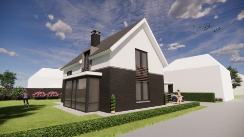 Afbeelding van Vrijstaande eigentijdse woning met metselwerkgevel en zadeldak met vlakke dakpannen - 8f91c9ef-ae1a-4685-ba9b-c22860fa5238